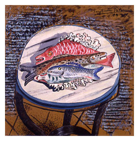 Bodegón de pescados, 1927. Óleo sobre tabla, 51,8 x 51, 8 cm.